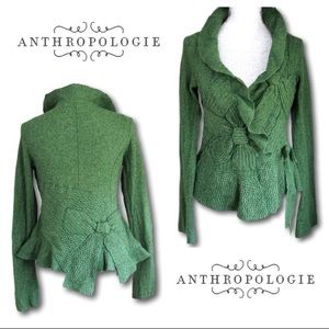 Anthropologie Moth Green Bow Cardigan Sweater